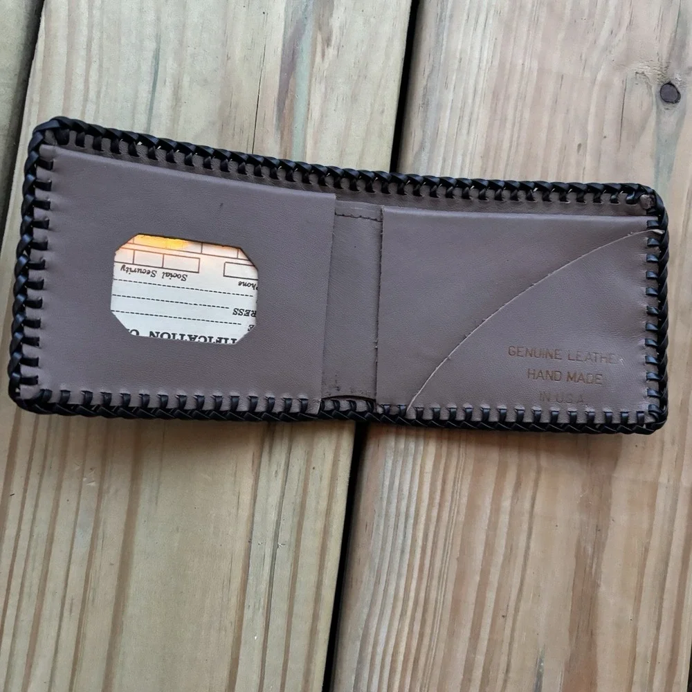 Vintage Hand Tooled Leather Wallet Bi Fold Handmade Whipstitch Raccoon Free Ride